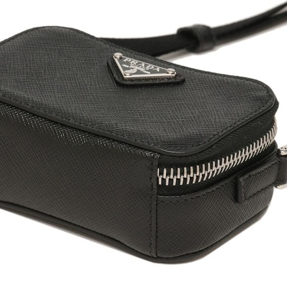 Prada Porch Saffiano Mini Pouch Triangle Logo Black - Picture 4 of 6